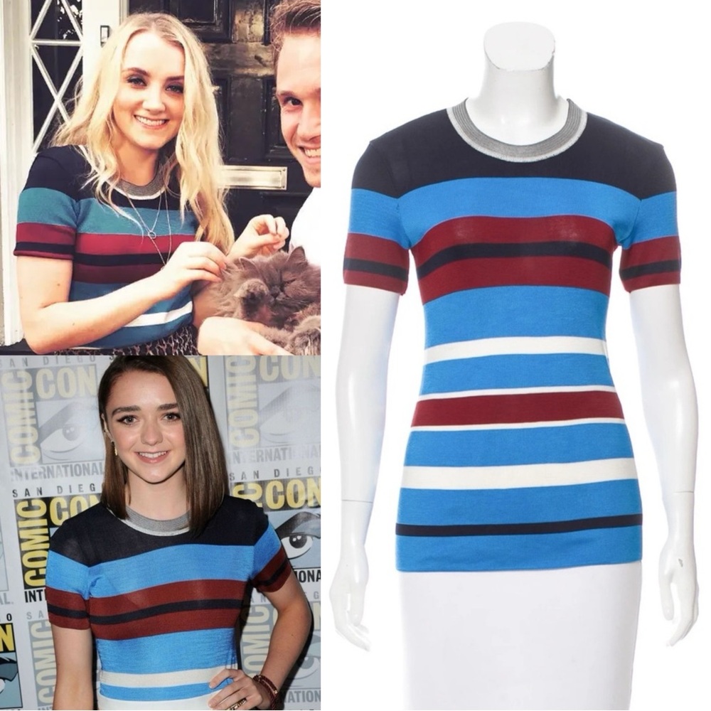 Sandro Stripe Print Short Sleeve Top ASO Maisie Williams and Evanna Lynch